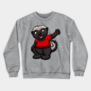 Cute Anthropomorphic Human-like Cartoon Character Honey Badger in Clothes Crewneck Sweatshirt